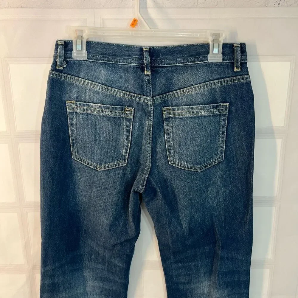 Free People Blue Maggie Whiskered Faded Cotton Cropped Raw Hem Jeans Size 26